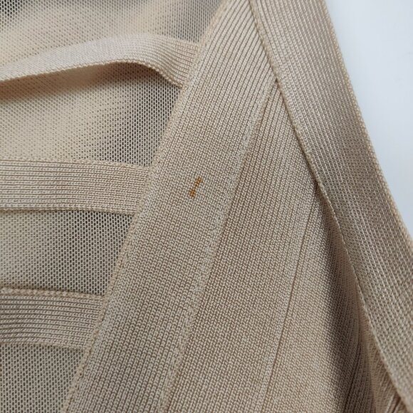 Marciano LA Women's Mini Dress Size L Beige Bandage Bodycon Square Neck Deep V - Picture 10 of 11